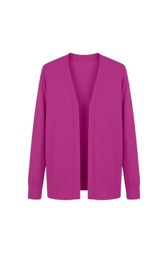 Women Open Front Knit Cardigan Mid Length Long Sleeve Lightweight Cardigan Coats Casual Soft Loose Fit Everyday Cover Up Coat (Hot Pink,S)