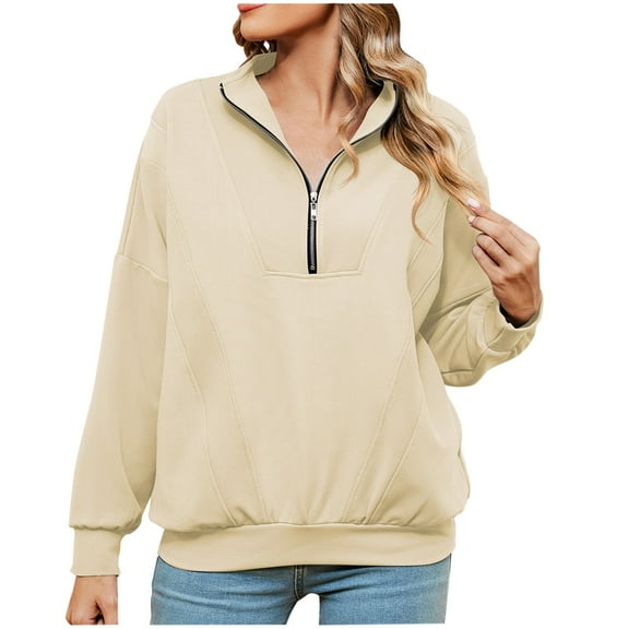 Scyoekwg Women'S Fall Shirts Long Sleeve Lapel Zipper Pullover Tops Lightweight Fall Clothes Casual Loose Vintage Solid Color Blouses