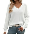 thumbnail image 1 of Scyoekwg Women'S Sweaters Warm Casual Knitted Sweater Solid Color V-Neck Sweater Fall Winter Clothes Long Sleeve Pullover Sweater Tops(White,L), 1 of 6