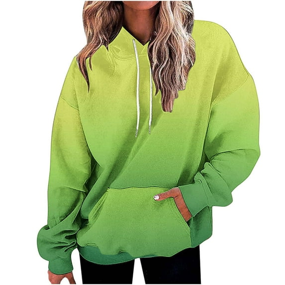 Scyoekwg Women'S Sweatshirts Hoodies Casual Gradient Color Graphic Sweatshirt Long Sleeve Fall Trendy Pullover Tops Loose Hooded Drawstring Sweatshirt Pocket(Green,S)