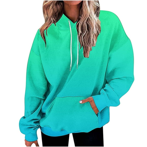 Scyoekwg Women'S Sweatshirts Hoodies Casual Gradient Color Graphic Sweatshirt Long Sleeve Fall Trendy Pullover Tops Loose Hooded Drawstring Sweatshirt Pocket(Army Green,L)