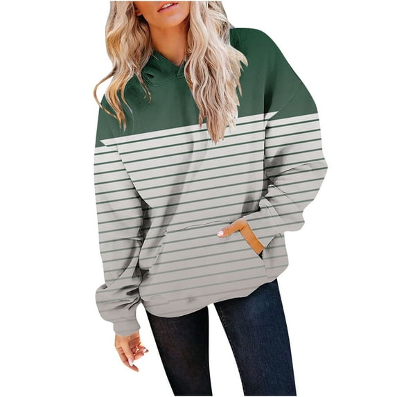Scyoekwg Women'S Sweatshirts Hoodies Long Sleeve Fall Trendy Casual Loose Color Block Graphic Sweatshirt Hooded Drawstring Sweatshirt Pocket Pullover(Army Green,XXL)