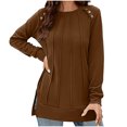 thumbnail image 1 of Scyoekwg Women'S Sweatshirts Pullover Tops Dressy Casual Loose Solid Color Crewneck Button Pullover Side Slit Tunic Tops Long Sleeve Fall Winter Clothes Trendy Sweatshirts(Brown,S), 1 of 6