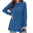 thumbnail image 1 of Scyoekwg Women'S Sweatshirts Pullover Tops Dressy Casual Loose Solid Color Crewneck Button Pullover Side Slit Tunic Tops Long Sleeve Fall Winter Clothes Trendy Sweatshirts(Blue,M), 1 of 1