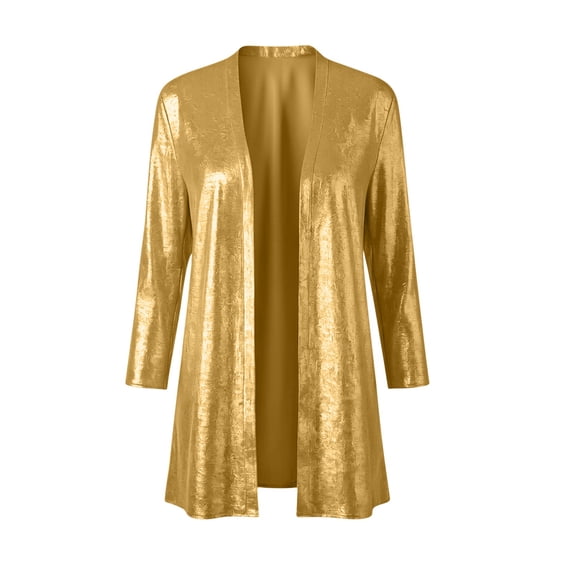 Scyoekwg Women Shiny Open Front Cardigan Jacket 3/4 Sleeve Lightweight Party Coat with Pockets Elegant Dressy Cover Up Coats (Yellow,XXL)