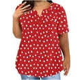 thumbnail image 1 of Scyoekwg Women Short Sleeve Shirts Tops V Neck Plus Size Tunic Tshirt Lightweight Dressy Casual Blouses Trendy Polka Dots Print Loose Shirts Blouses (Red,L), 1 of 5