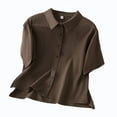 thumbnail image 1 of Scyoekwg Women Short Sleeve T-Shirts Turndown Collar Button Shirt Shirts Solid Color Dressy Casual Blouses Loose Lightweight Trendy Blouses (Coffee,XL), 1 of 8
