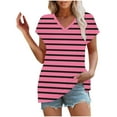 thumbnail image 1 of Scyoekwg Women Summer Casual Short Sleeve T-Shirts Trendy V Neck Striped Shirt Loose Fit Tunic Blouses (Hot Pink,L), 1 of 5