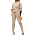thumbnail image 1 of Scyoekwg Women Tracksuits 2 Piece Set Fall Outfits Crewneck Long Sleeve Sweatshirts Elastic Waist Jogger Pants Sweatpants Set Casual Solid Color Fashion Loose Sweatsuits (Beige,M), 1 of 7