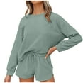 thumbnail image 1 of Scyoekwg Women Tracksuits 2 Piece Set Solid Color Fall Outfits Crewneck Long Sleeve Sweatshirts Shorts Sports Outfits Casual Fashion Loose Tracksuit Set (Green,XL), 1 of 7