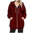 thumbnail image 1 of Scyoekwg Women Winter Coat Plus Size Fleece Zip Up Coats Long Sleeve Hooded Jackets Oversized Casual Loose Warm Outerwear (Wine,M), 1 of 1