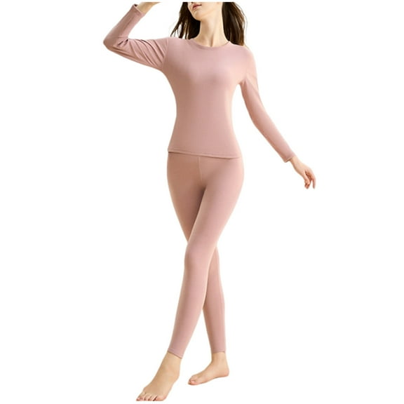 Scyoekwg Women's 2 Piece Outfits Solid Color Thermal Household Fleecing Warm Bottom Set Casual Comfy Underwear Two Piece Matching Sets (Pink,XXL)