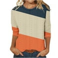 thumbnail image 1 of Scyoekwg Women's 3/4 Sleeve Tops Round Neck Three-Quarter Sleeve Tshirt Tops for Women Trendy Color Block Dressy Casual Blouse Lightweight Loose Tshirt Blouses (Orange,XXL), 1 of 3