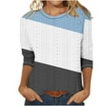 thumbnail image 1 of Scyoekwg Women's 3/4 Sleeve Tops Round Neck Three-Quarter Sleeve Tshirt Tops for Women Trendy Color Block Dressy Casual Blouse Lightweight Loose Tshirt Blouses (Blue,XXL), 1 of 3