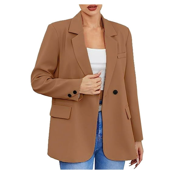 Scyoekwg Women's Blazers & Suit Jackets Button Lapel Blazer Business Casual Lightweight Solid Color Trendy Offices Work Suit Long Sleeve Fall Coats Coats(Brown,S)