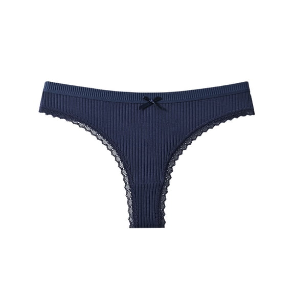 Scyoekwg Women's Bow Mid Waisted Thong Panties Fashion Stretch Soft Breathable Invisible Underwear (Navy,S)