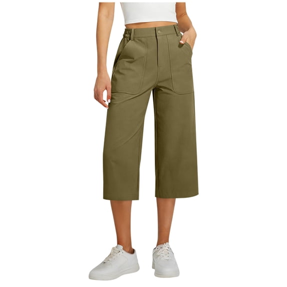 Scyoekwg Women's Capris High Waisted Wide Leg Pants Summer Casual Work Cropped Trousers Brown,XL