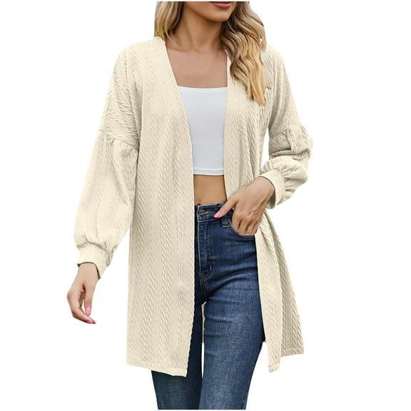 Scyoekwg Women's Cardigans Fall Coats Solid Color Open Front Cardigan Coat Loose Long Sleeve Casual Lightweight Trendy Cardigan(Beige,XL)