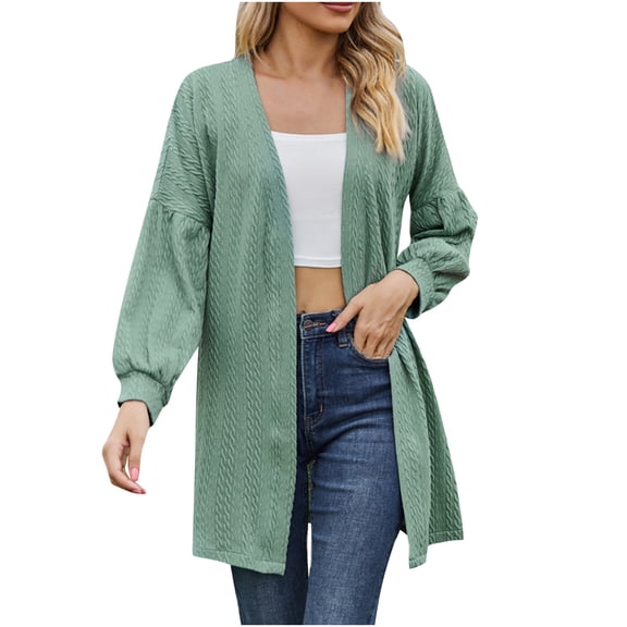 Scyoekwg Women's Cardigans Fall Coats Solid Color Open Front Cardigan Coat Loose Long Sleeve Casual Lightweight Trendy Cardigan(Green,XL)
