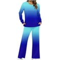 thumbnail image 1 of Scyoekwg Women's Casual 2 Piece Outfits Fall Fashion Gradient Color Outfits Loose Comfy Matching Set Loungewear (Blue,L), 1 of 4