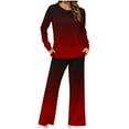 thumbnail image 1 of Scyoekwg Women's Casual 2 Piece Outfits Fall Fashion Gradient Color Outfits Loose Comfy Matching Set Loungewear (Red,L), 1 of 4