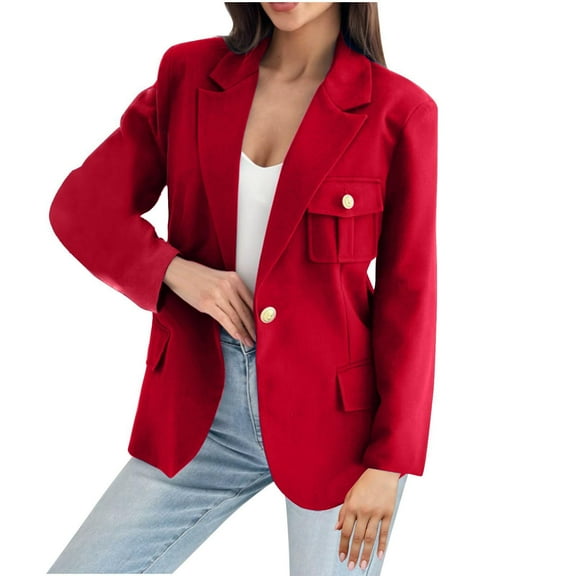 Scyoekwg Women's Coats Double Breasted Turndown Collar Blazer Jacket Fashion Loose Casual Long Sleeve Solid Color Coats (Red,XXL)