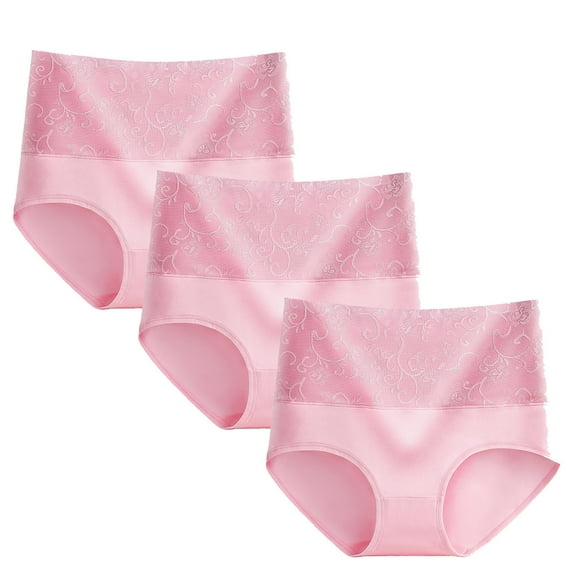 Scyoekwg Women's Cotton Underwear Comfort Stretchy Solid Color High Waisted Underwear Ladies Underpants Hipster Panties Lace Underpants Pack of 3(Pink,L)