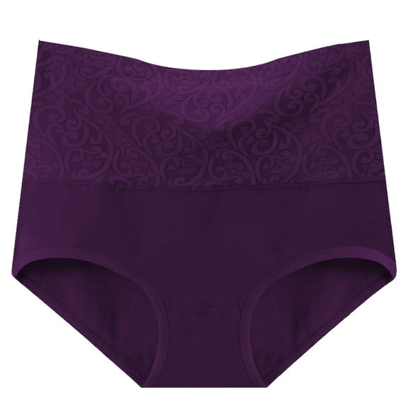 Scyoekwg Women's Cotton Underwear High Waisted Underwear Hip Lifting Solid Color Stretchy Comfort Ladies Underpants Hipster Panties Underpants(Purple,L)