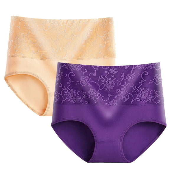 Scyoekwg Women's Cotton Underwear Stretchy Ladies Underpants Lace Solid Color Comfort Hipster Panties High Waisted Underwear Briefs Pack of 2(Purple,L)