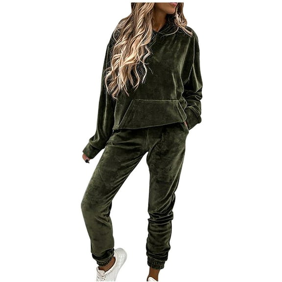 Scyoekwg Women's Fall Two Piece Outfits Long Sleeve Sweatshirt Jogger Sweatpant Casual Two Piece Set Matching Outfits Fashion Tracksuit (Army Green,XXL)