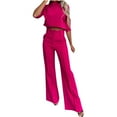 thumbnail image 1 of Scyoekwg Women's Fall Two Piece Outfits Round Neck Long Sleeve Tops Wide Leg Pants Casual Fashion Matching Outfits Two Piece Set Lounge Set (Hot Pink,XXL), 1 of 6