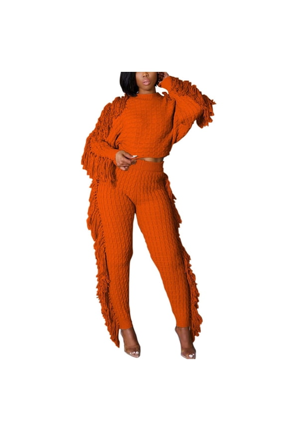 Women's Fall Two Piece Outfits Short Long Sleeve Sweatshirt Jogger Sweatpant Matching Outfits Casual Two Piece Set Fashion Sweatsuit Tracksuit (Orange,L)