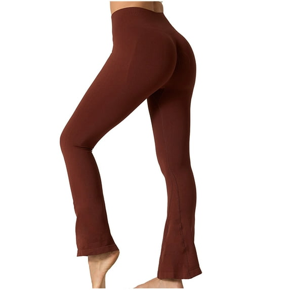 Scyoekwg Women's Flare Leggings Yoga Pants High Waist Bootcut Workout Leggings Running Gym Workout Yoga Pants (Brown,L)