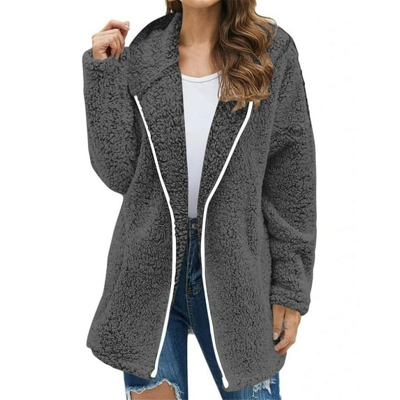 Scyoekwg Women's Fleece Jacket Plus Size Long Sleeve Fleece Zip Up Winter Warm Coats Casual Solid Color Loose Hooded Oversized Outerwear (Gray,XXXL)