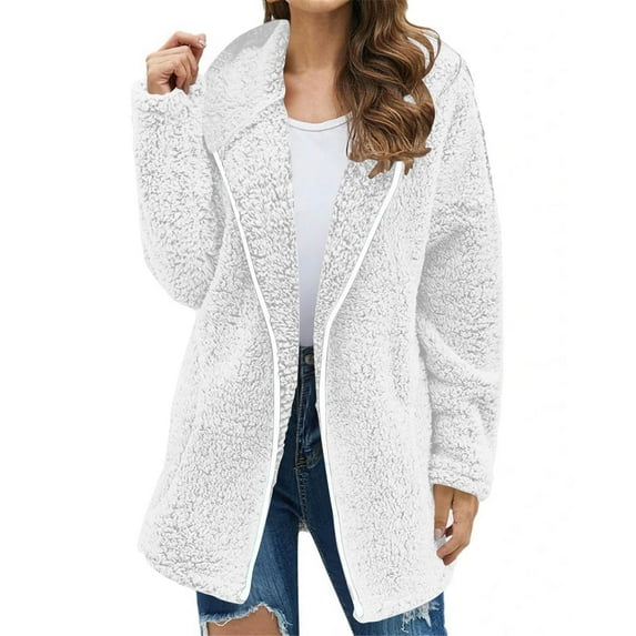 Scyoekwg Women's Fleece Jacket Plus Size Long Sleeve Fleece Zip Up Winter Warm Coats Casual Solid Color Loose Hooded Oversized Outerwear (White,XXL)