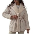 thumbnail image 1 of Scyoekwg Women's Fleece Lined Jakcet Long Sleeve Lapel Collar Thicken Warm Padded Coats Winter Outerwear with Belt (Beige,L), 1 of 3