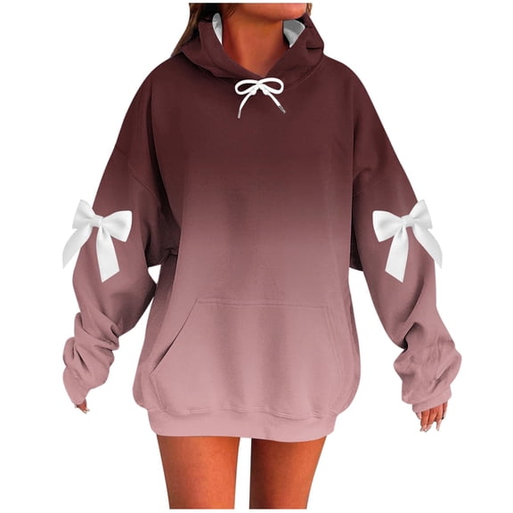 Scyoekwg Women's Gradient Hoodies Pullover Casual Comfy Oversized Sweatshirts Cute Long Sleeve Loose Going Out Tops Pullover (Hot Pink,M)