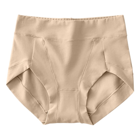 Scyoekwg Women's High Waist Panties Solid Color Stretch Briefs Breathable Comfort Everyday Underwear (Beige,M)