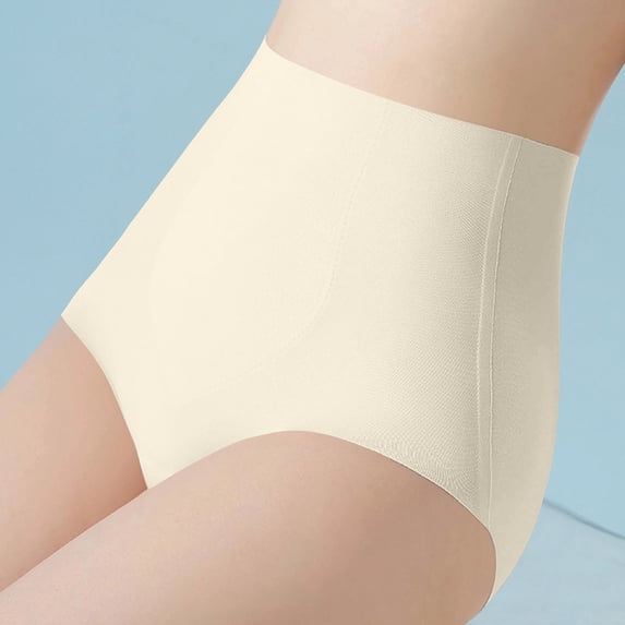 Scyoekwg Women's High Waisted Underwear Solid Color Stretch Panties Slim Fit Breathable Ladies Briefs For Everyday Daily (Beige,XL)
