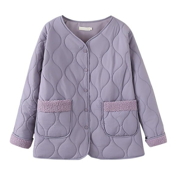 Scyoekwg Women's Jackets Button Warm Cotton jacket with Pocket Outwear Casual Loose Long Sleeve Winter Warm Jackets Solid Color Outerwear (Purple,XXL)