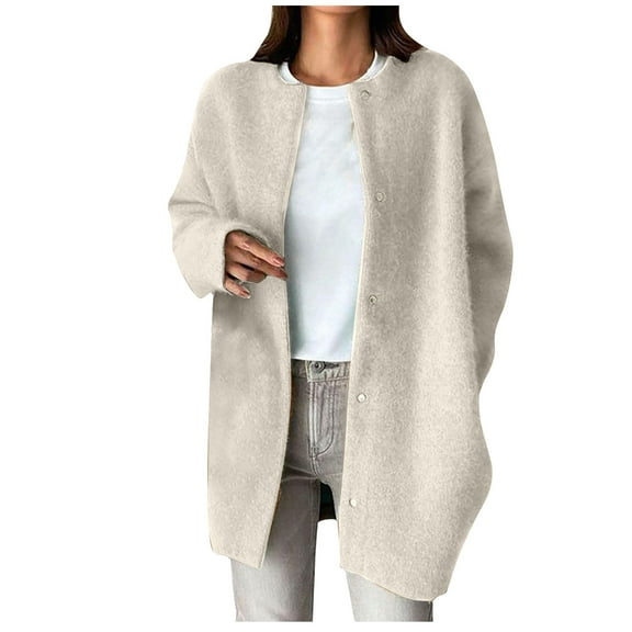 Scyoekwg Women's Jackets Fall and Winter Warm Button Long Jacket with Pocket Winter Warm Jackets Casual Solid Color Outwear Loose Long Sleeve Outerwear (White,XS)