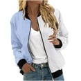 thumbnail image 1 of Scyoekwg Women's Jackets Loose Stand Collar Zipper Jacket Lightweight Long Sleeve Fall Coats Trendy Casual Color Block Splicing Outerwear(Light Blue,M), 1 of 5