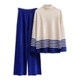 thumbnail image 1 of Scyoekwg Women's Knit 2 Piece Outfit Loose Color Block Fashion Fall Outfits Crewneck Long Sleeve Tops Wide Legs Pants Casual Outfits Casual Set (Blue,M), 1 of 3