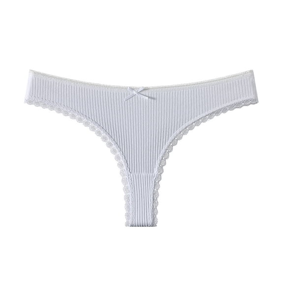 Scyoekwg Women's Lace Spliced Thong Panties Solid Color Elastic Soft Lightweight Casual Underwear (White,M)