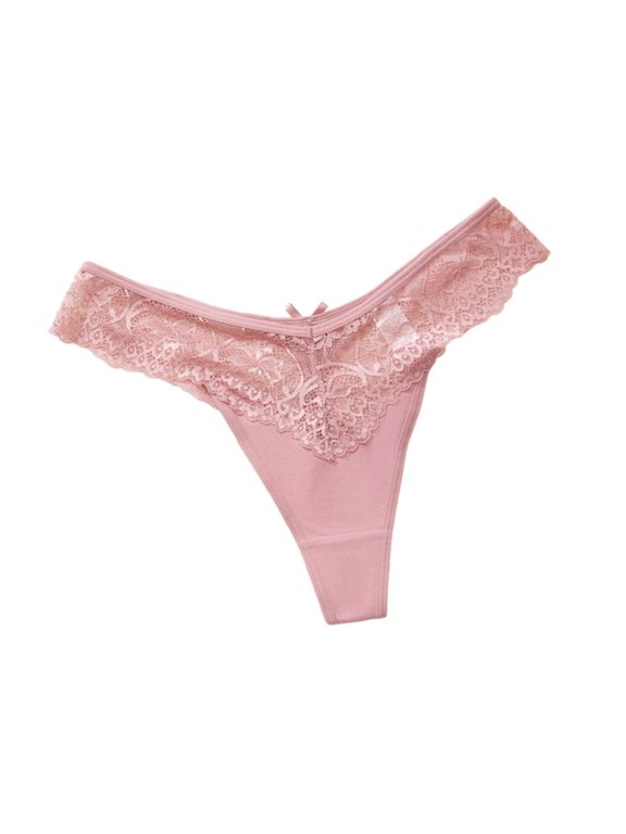 Women's Lace Thong Panties V‑Shaped Lace Waist Ladies Underwear Soft Breathable Briefs For Daily Casual Wear (Pink,S)