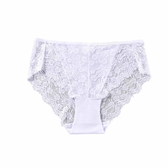 Scyoekwg Women's Panties Side Floral Lace Ladies Underwear Soft Breathable Stretch Briefs For Daily Casual Wear (White,M)