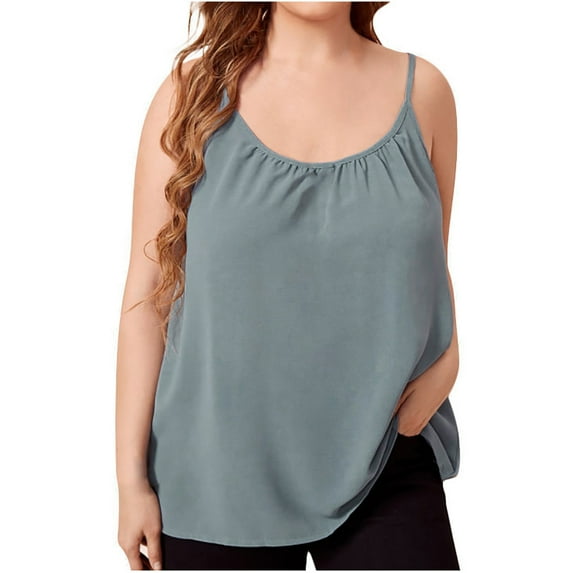 Scyoekwg Women's Spaghetti Strap Tank Top Solid Color Summer Loose Basic Sling Sleeveless Tank Tops Camisole Crewneck Casual Blouses (Gray,XXXL)