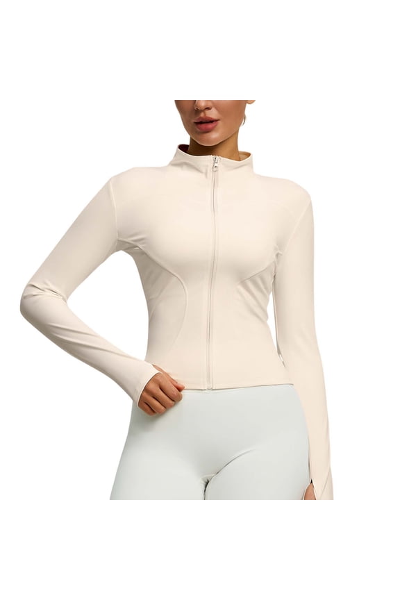 Women's Stretch Full Zip Stand Collar Yoga Jackets Slim Fitted Casual Long Sleeve Workout Out Running Yoga Outerwear (White,XXXL)
