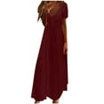 thumbnail image 1 of Scyoekwg Women's Summer Dresses Trendy V Neck Hollow Out Eyelet Lace Long Dresses Ruffle Short Sleeve Dress Women's Casual Dresses (Wine,S), 1 of 6