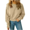 thumbnail image 1 of Scyoekwg Women's Sweatshirt Crewneck Cropped Sweatshirt Long Sleeve Tops Pullover Solid Color Loose Comfy Cute Fall Clothes (Beige,L), 1 of 5